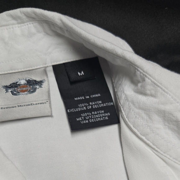 Harley-Davidson Cream Sleeveless Boxy Top with Mandarin Collar - Picture 3 of 6